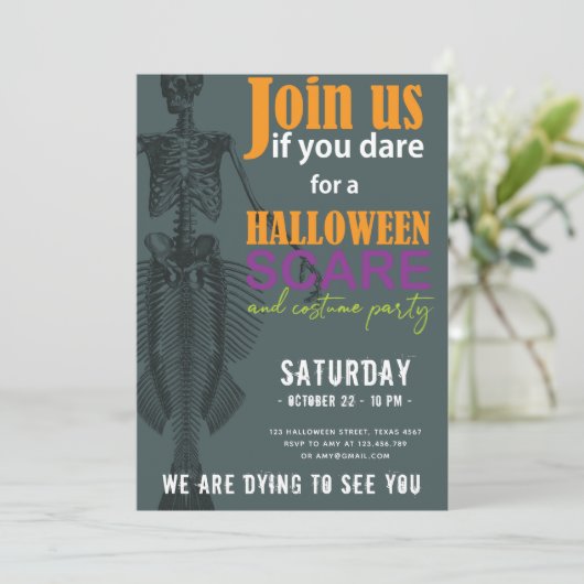 Mermaid Skeleton Halloween-Party Einladung (Stehend Vorderseite)
