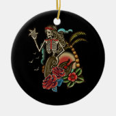 Mermaid Skeleton Traditionelle Tattoo Old School H Keramik Ornament (Vorne)