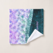 Mermaid skin aquamarin silber Imitate Glitzer mono Badhandtuch Set (Waschlappen)