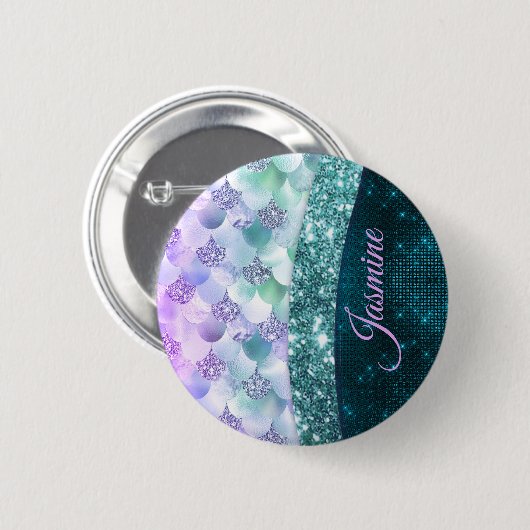 Mermaid skin aquamarin silber Imitate Glitzer mono Button (Vorne & Hinten)