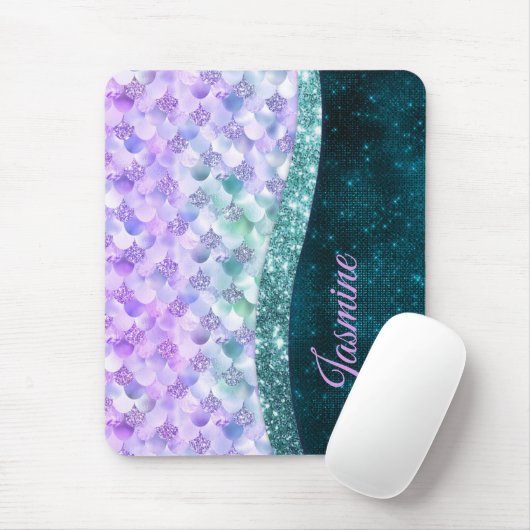 Mermaid skin aquamarin silber Imitate Glitzer mono Mousepad (Mit Mouse)