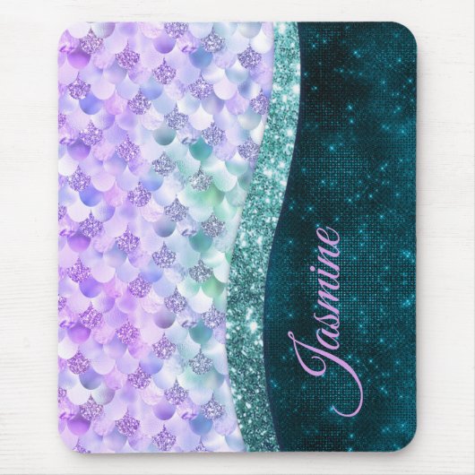 Mermaid skin aquamarin silber Imitate Glitzer mono Mousepad (Vorne)