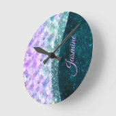 Mermaid skin aquamarin silber Imitate Glitzer mono Runde Wanduhr (Winkel)