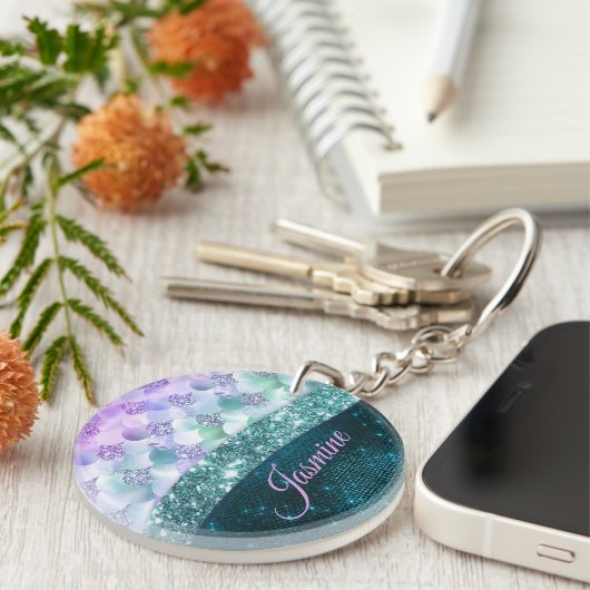 Mermaid skin aquamarin silber Imitate Glitzer mono Schlüsselanhänger (Vorderseite rechts)