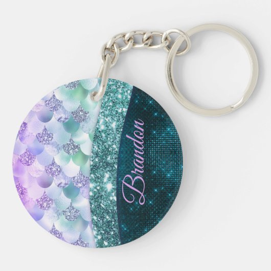 Mermaid skin aquamarin silber Imitate Glitzer mono Schlüsselanhänger (Rückseite)