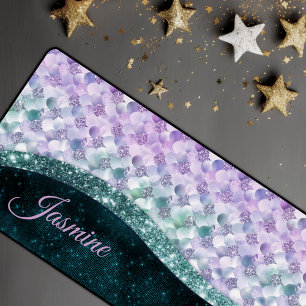 Mermaid skin aquamarin silber Imitate Glitzer mono Schreibtischunterlage