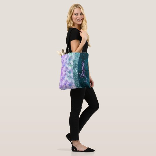 Mermaid skin aquamarin silber Imitate Glitzer mono Tasche (Am Model)