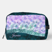 Mermaid skin aquamarin silber Imitate Glitzer mono Waschbeutel (Rückseite)