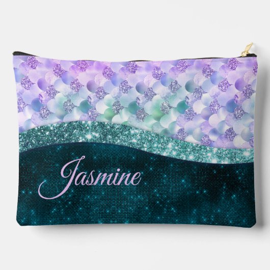 Mermaid skin aquamarin silber Imitate Glitzer mono Zubehörtasche (Rückseite)