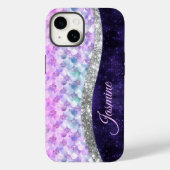 Mermaid skin lila silber Imitate Glitzer monogramm Case-Mate iPhone Hülle (Rückseite)