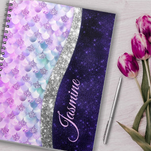 Mermaid skin lila silber Imitate Glitzer monogramm Notizblock