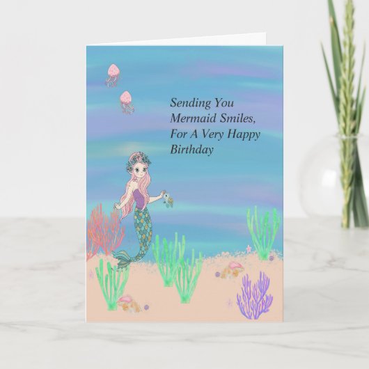 Mermaid Smiles Birthday Card für Kind Karte (Vorderseite)