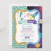 Mermaid & Space Joint Boy Girl Birthday Invites Einladung (Vorderseite)