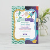Mermaid & Space Joint Boy Girl Birthday Invites Einladung (Stehend Vorderseite)