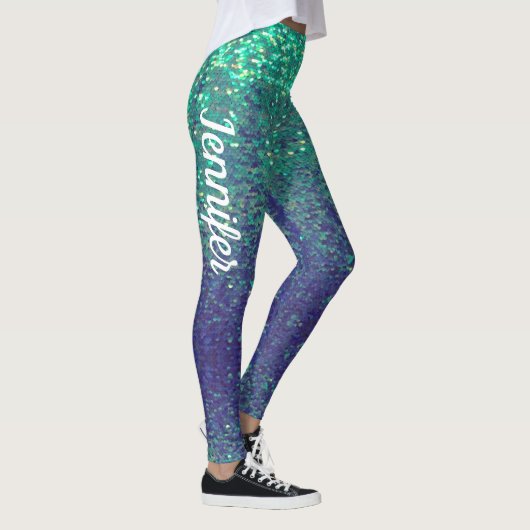 Mermaid Sparkle Scales Aqua Leggings Joggen NAME (Rechts)