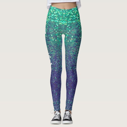 Mermaid Sparkle Scales Aqua Leggings Joggen NAME (Vorderseite)