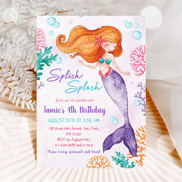 Mermaid Splish Splash 4. Geburtstag Party Einladung