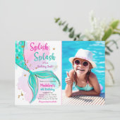 Mermaid Splish Splash Birthday Bash Girl Gold Invi Einladung (Stehend Vorderseite)