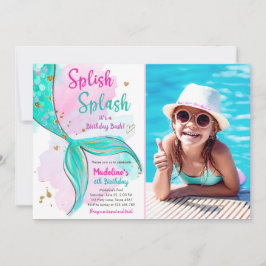 Mermaid Splish Splash Birthday Bash Girl Gold Invi Einladung