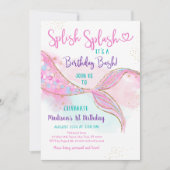 Mermaid Splish Splash Pink Gold Geburtstag Einladung (Vorderseite)