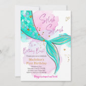 Mermaid Splish Splash Pool Party Girl Birthday Inv Einladung (Vorderseite)