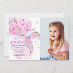 Mermaid Splish Splash Pool Party Girl Birthday Inv Einladung