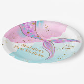 Mermaid Splish Splash Pool Party Girl Birthday Pappteller (Schrägansicht)