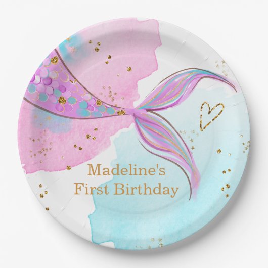 Mermaid Splish Splash Pool Party Girl Birthday Pappteller (Vorderseite)