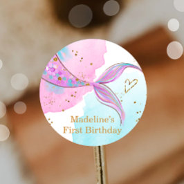 Mermaid Splish Splash Pool Party Girl Birthday Runder Aufkleber