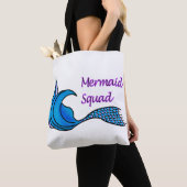 Mermaid Squad blauer Schwanz auf einem Totbeutel Tasche (Von Nahem)