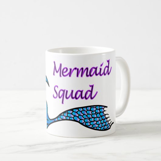 Mermaid-Squad mit blauem Meerjungfrau-Schwanz auf Kaffeetasse (VorderseiteRechts)