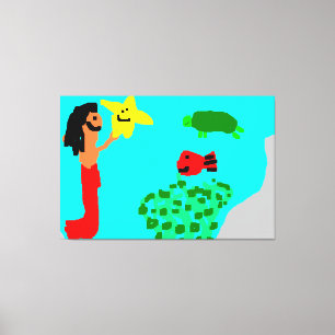 Mermaid Star Fish Turtle Seaweean Life Art Leinwanddruck