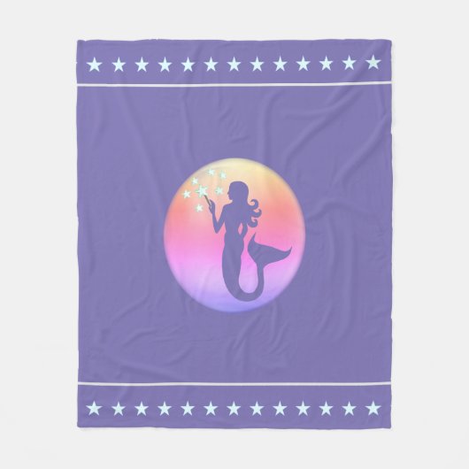 Mermaid & Star-Muster auf Lavender Blue Fleecedecke (Vorderseite)