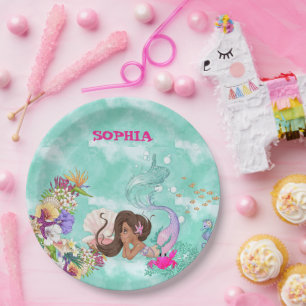 Mermaid Starfish Dark Hair Niedlich Personal Napki Pappteller