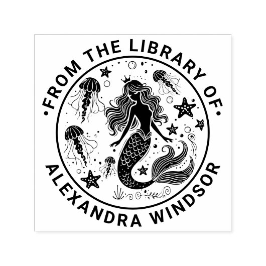 Mermaid Starfish Jellyfish Bibliothek Name Permastempel (Design)