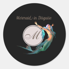 Mermaid Summer Monogram Black Modern Chic Runder Aufkleber