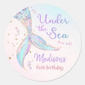 Mermaid Summer Pool 1. Geburtstag Party Runder Aufkleber (Vorderseite)