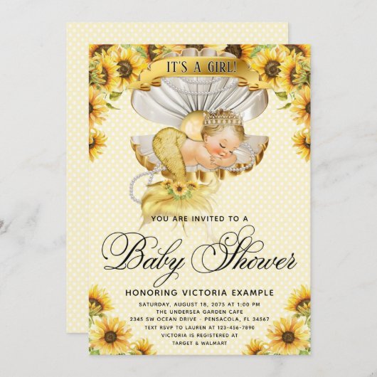 Mermaid Sunflower Baby Dusche Einladung (Vorne/Hinten)