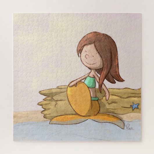 Mermaid Sunset Beach Dreaming Illustration Puzzle (Vertikal)