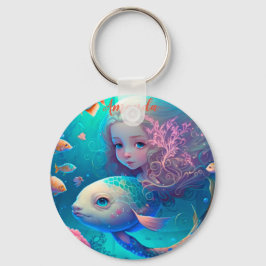 Mermaid swimming with fish schlüsselanhänger