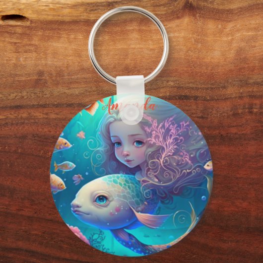 Mermaid swimming with fish   schlüsselanhänger (Vorderseite)