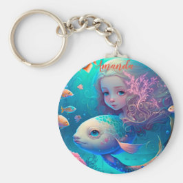 Mermaid swimming with fish schlüsselanhänger