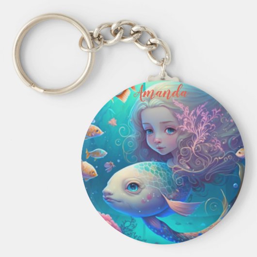 Mermaid swimming with fish schlüsselanhänger (Vorne)
