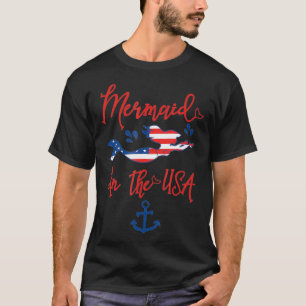 Mermaid T USA Patriotic Flag Schwanz Schriftart Re T-Shirt