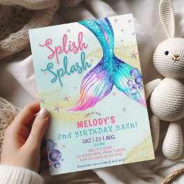 Mermaid Tail Glitter 2nd Birthday Invitation Einladung