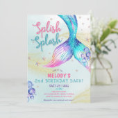 Mermaid Tail Glitter 2nd Birthday Invitation Einladung (Stehend Vorderseite)