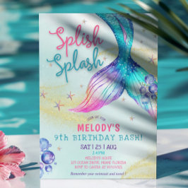 Mermaid Tail Glitter 9th Birthday Invitation Einladung