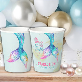 Mermaid Tail Glitter Dive into Five 5th birthday Pappbecher
