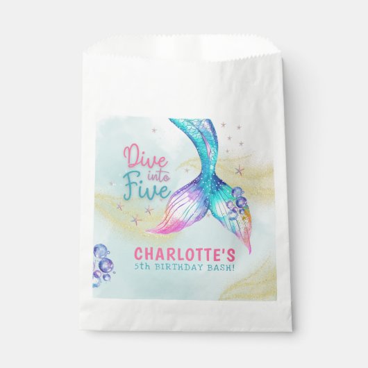 Mermaid Tail Glitter Dive into Five birthday Geschenktütchen (Vorderseite)