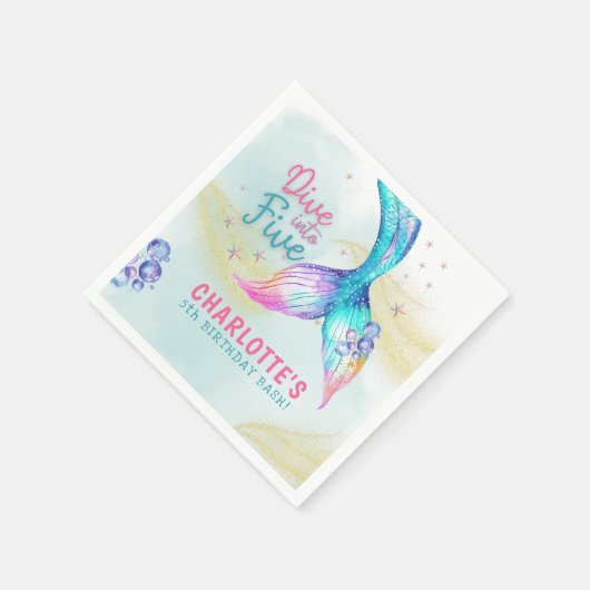 Mermaid Tail Glitter Dive into Five birthday Serviette (Ecke)